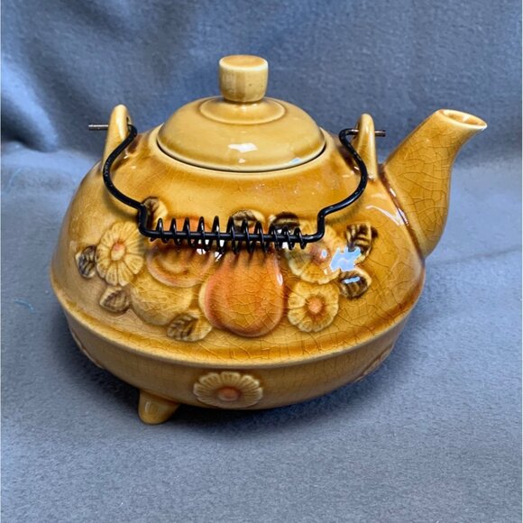 Vintage Japanese 70s Three-Toed Teapot With Fruit & Flower Design - Picture 15 of 15